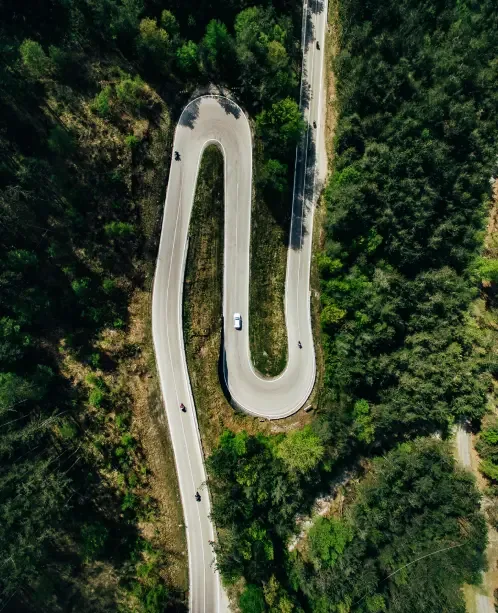 Aerial view of a winding road