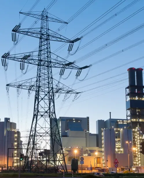 Power lines at dusk