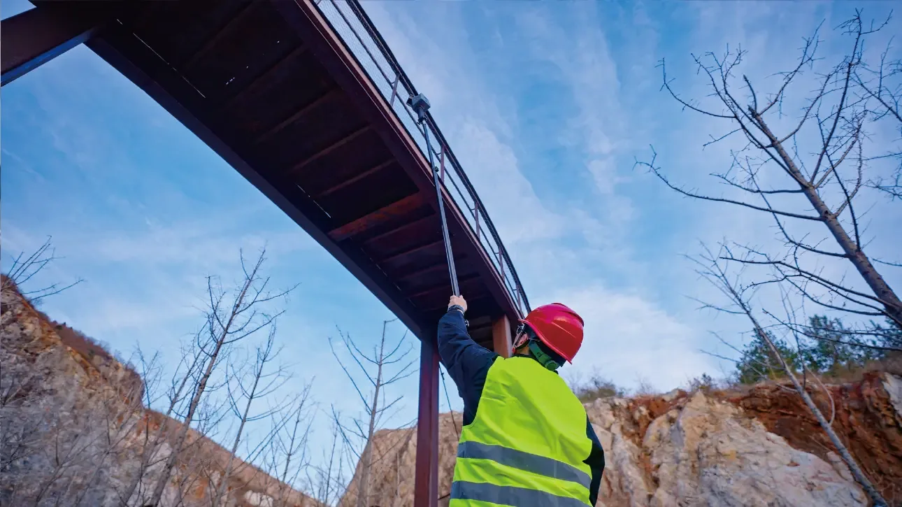 Extension pole scanning a bridge underside