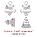 RAM Twist-Lock Suction Cup Base - ON/OFF lever mechanism diagram